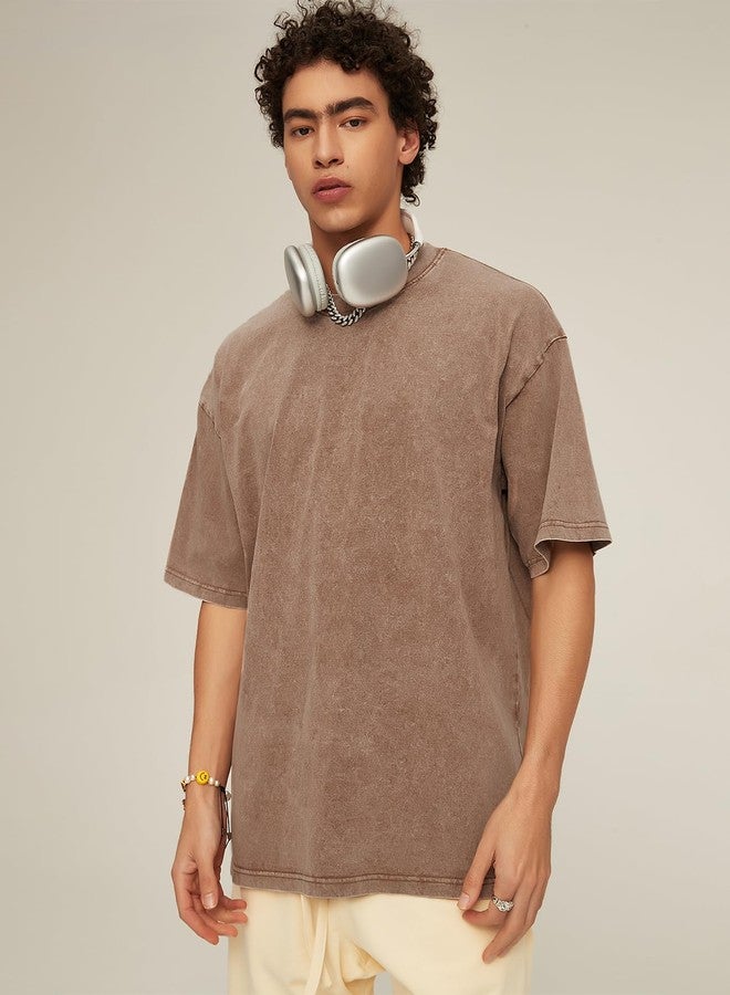 flygo مجموعة فلايغو من 3 تيشرتات رجالية واسعة، مغسولة بحمض، للجنسين، فضفاضة، بأكمام قصيرة، ملابس كاجوال، ملابس الشارع، قمصان أساسية واسعة (أسود + رمادي + كاكي XL) - Image 4